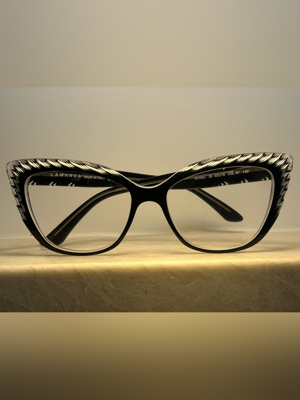 Lamarca Intagli Cat Eye Eyeglasses Black White Italian Designer Frames 53-16